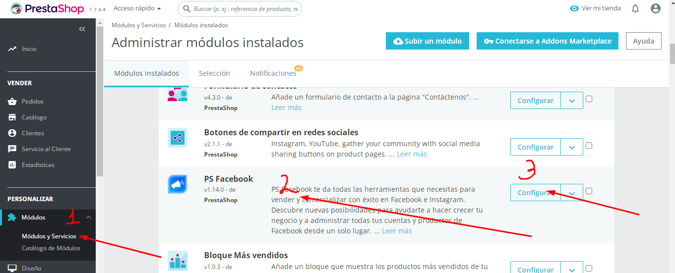 Descargar Modulo de Facebook en Prestashop